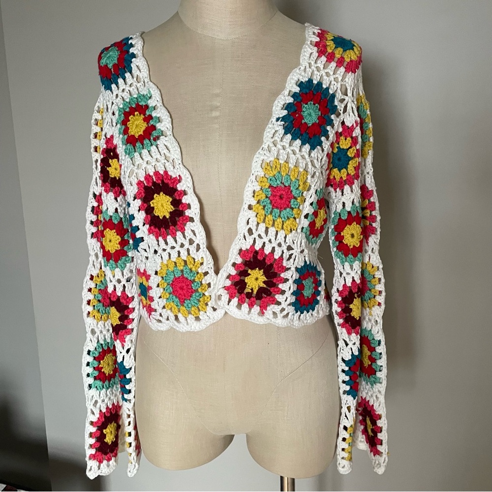 Boohoo granny square crochet cardigan size M
